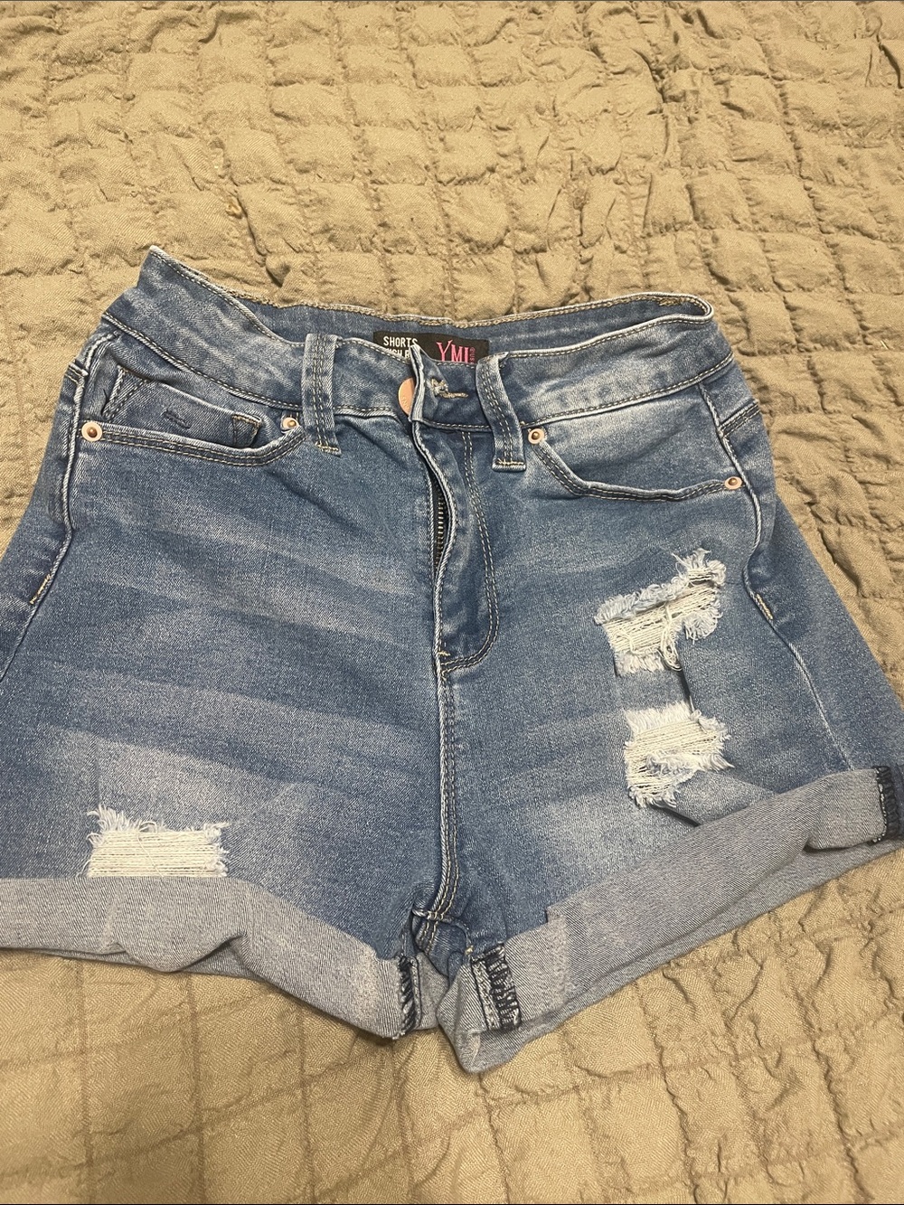 Denim Distressed High-Rise Women’s Shorts - Blue